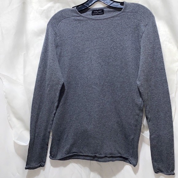 MENZARA MAN GREY SCOOP NECK LONG SLEEVE SWEATER SZ M